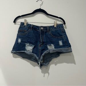 Blue Distressed Jean Shorts